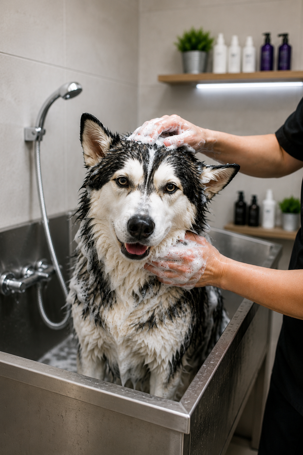 Kąpiel psa w salonie Psi Wellness